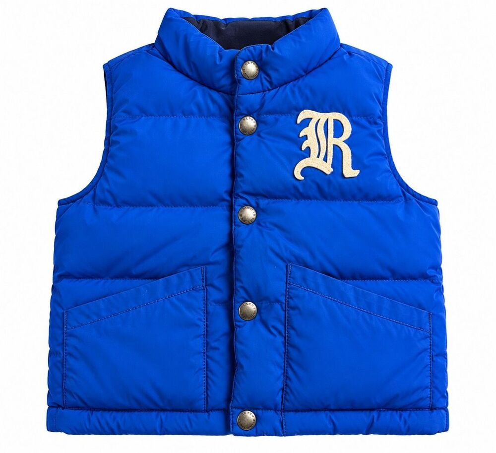 Polo Ralph Lauren Polo Boys Reversible Down Puffer Vest Blue Black Size 2/2T